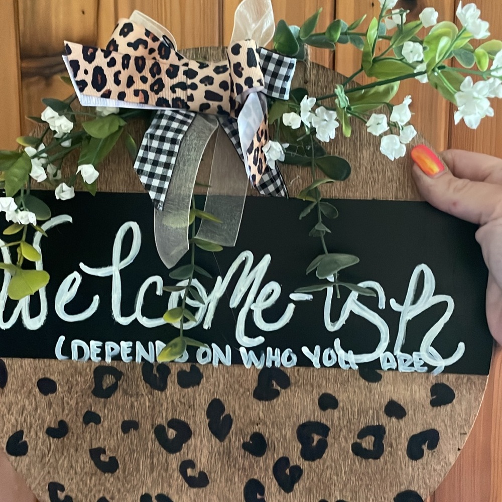 Leopard Print Welcome Sign with Greenery